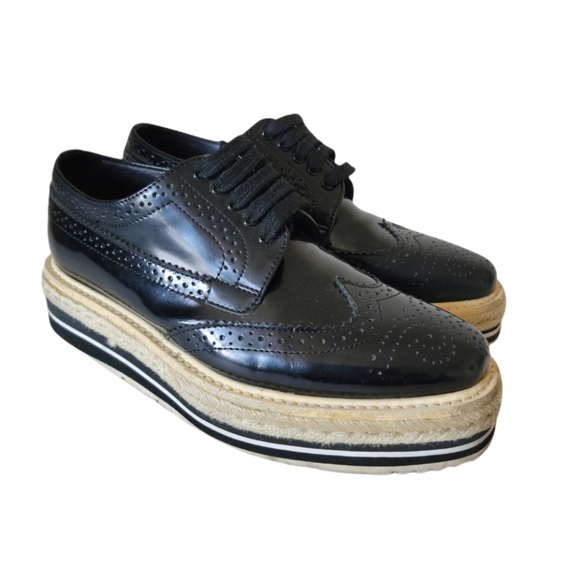 🔥SOLD🔥PRADA Wingtip Espadrilles Oxford Women's Shoes - Picture 1 of 12